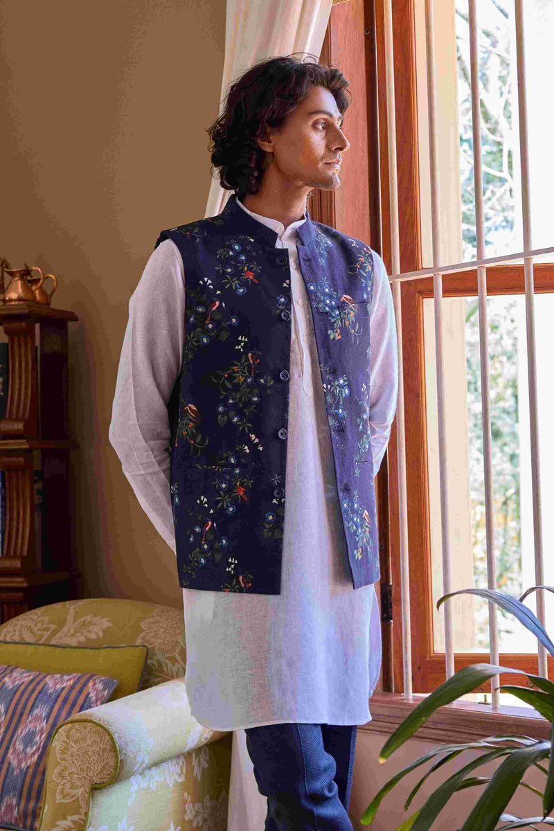The Asmaani Kingfisher Linen Nehru Jacket