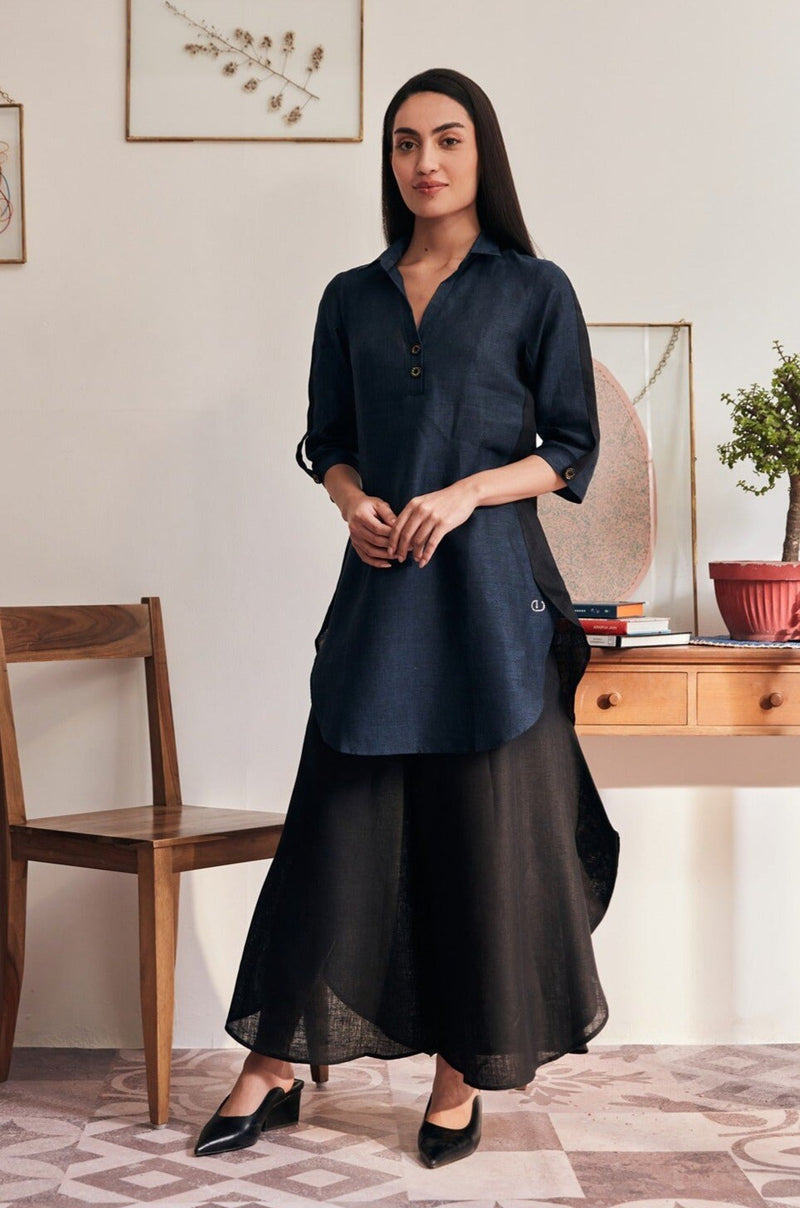 The Avisa Dark Blue Linen Kurti