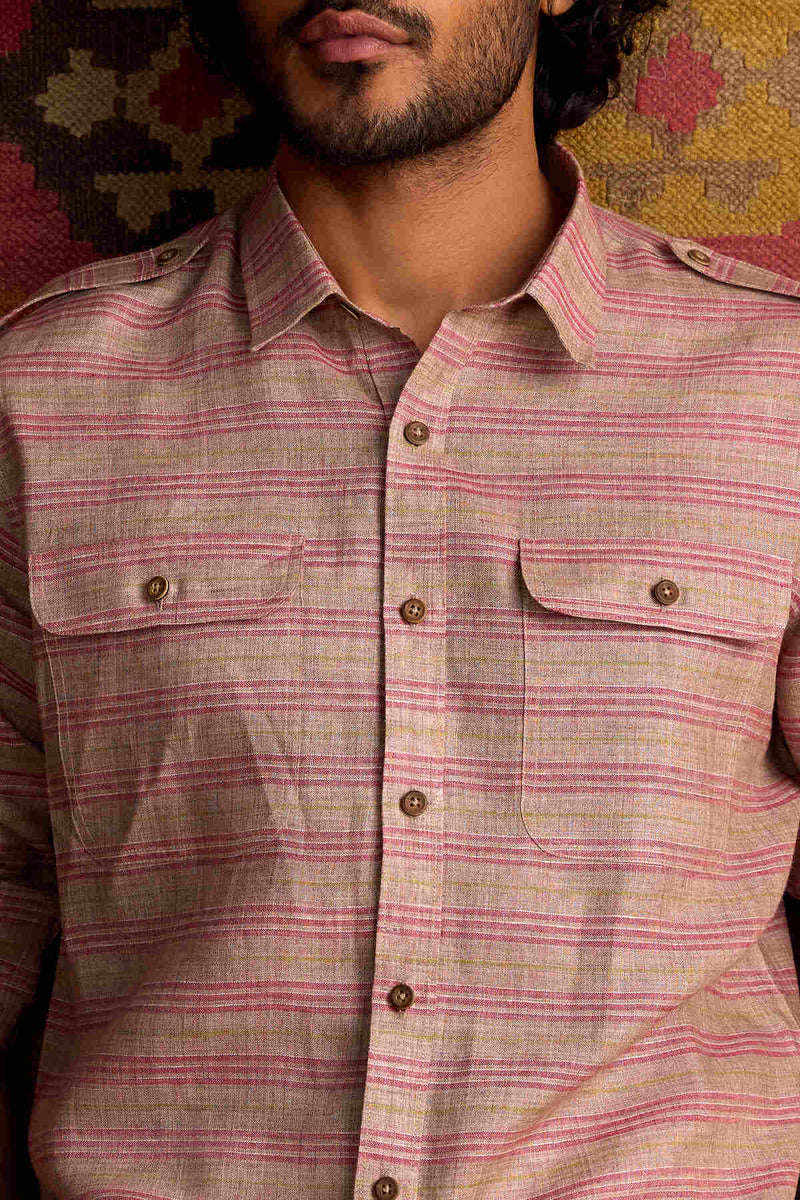 The Azeez Red Stripe Linen Shirt