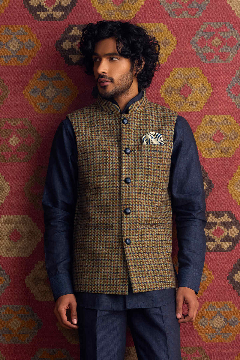 The Beau Blue Harris Double-Breasted Linen Coat