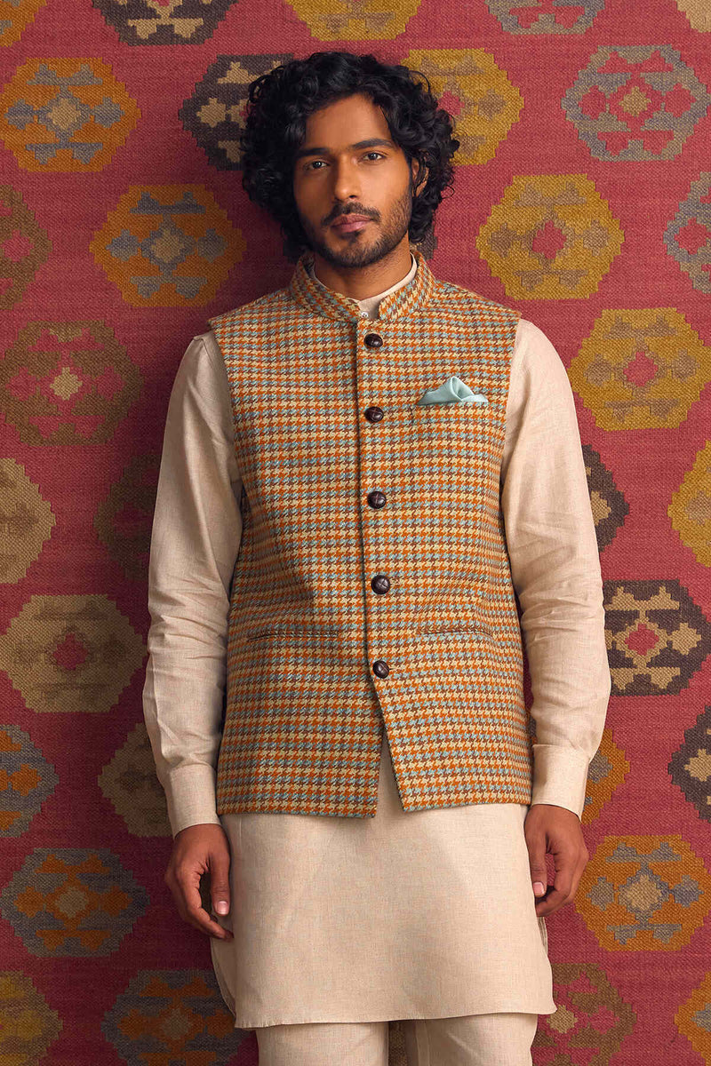 The Beau Orange Harris Double-Breasted Linen Coat