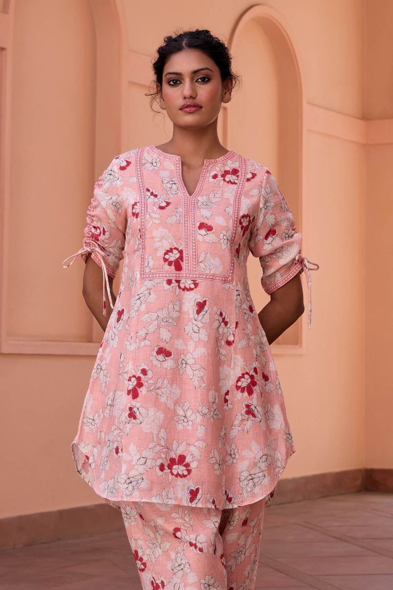 The Candace Peach Blush Gauze Linen Kurta