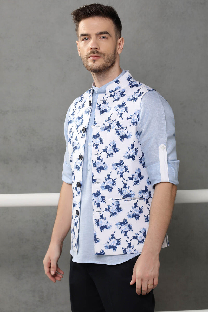 The Cerulean Blue Linen Nehru Jacket