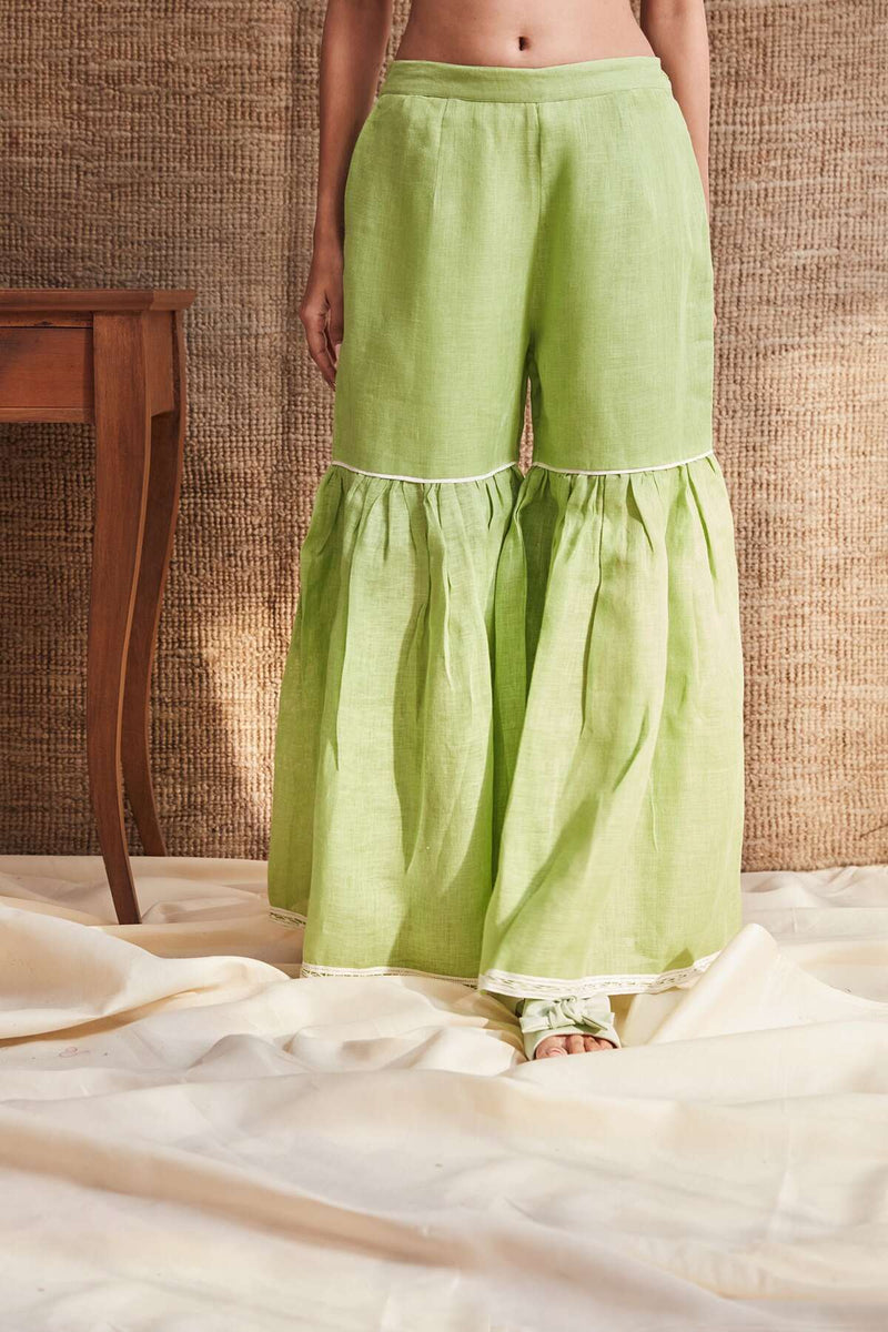 The Clover Linen Sharara - Light Green