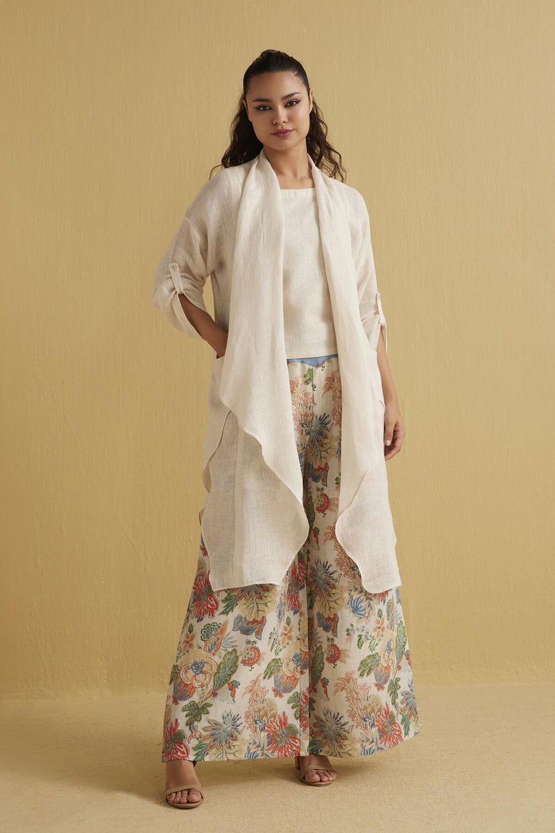 The Daffodil Beige Bloom Asymmetric Handcrafted Linen Cape