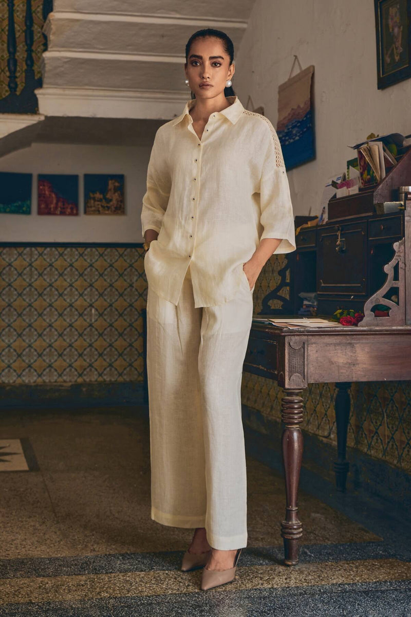 The Elara Off White Linen Shirt