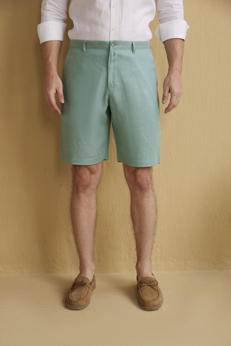 The Fernando Sea Green Linen Shorts