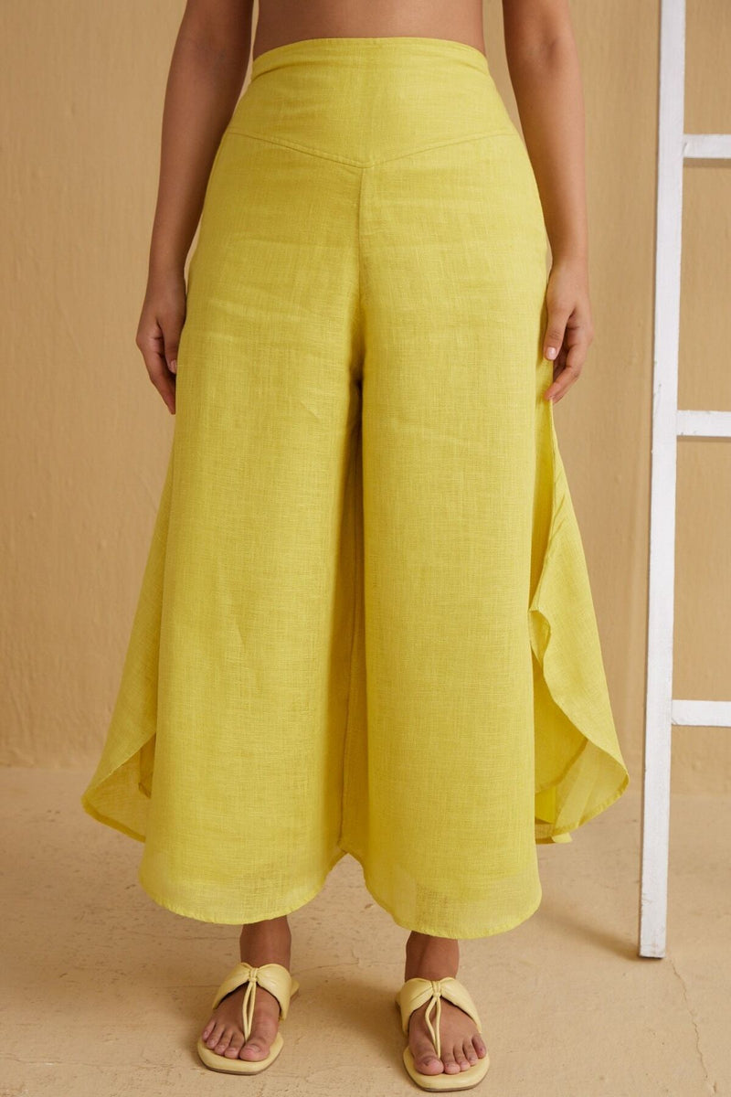 The Fifer Flared Linen Palazzo - Yellow