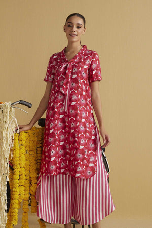 The Freyda Hot Pink Linen Kurta