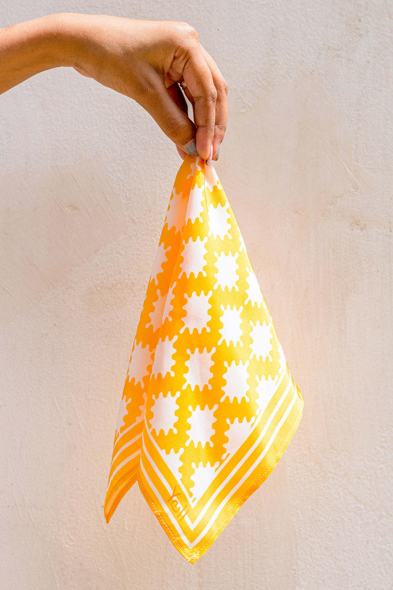 The Fulbright Yellow Printed Satin Pocket Square