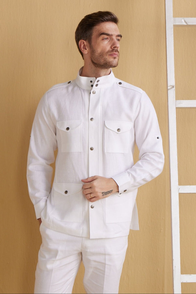 The Gallant White Linen Safari Jacket