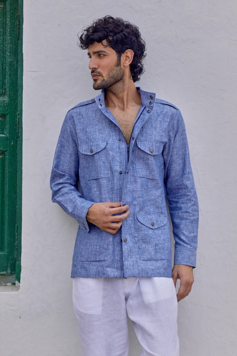 The Gallant Blue Linen Safari Jacket