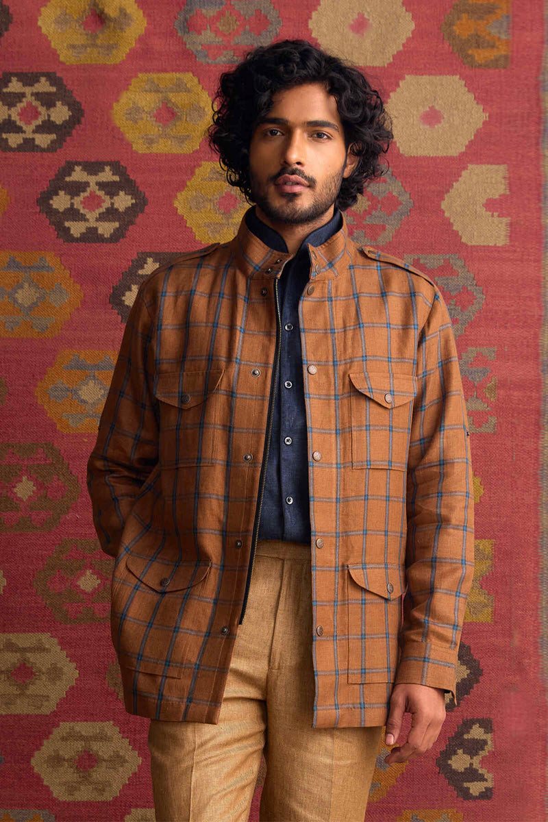 The Gallant Yellow Check Linen Safari Jacket