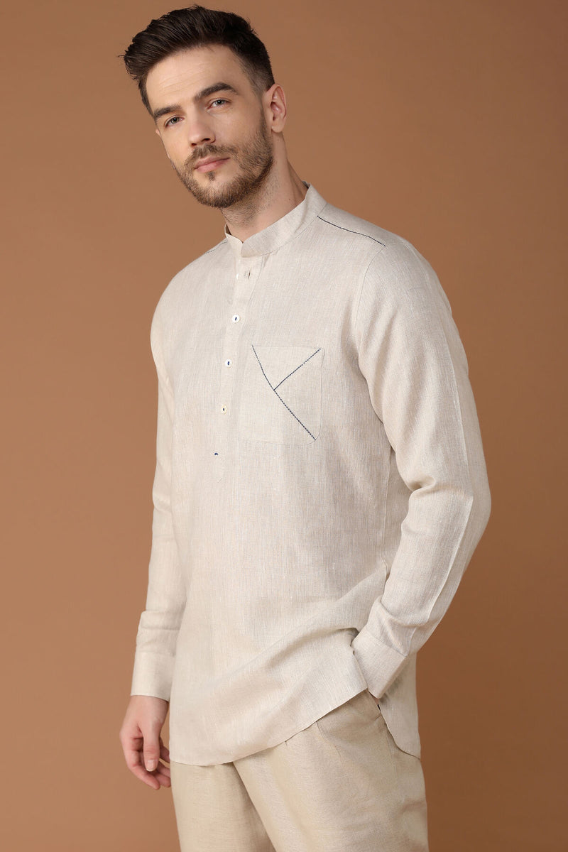 The Gautama Beige Linen Kurta
