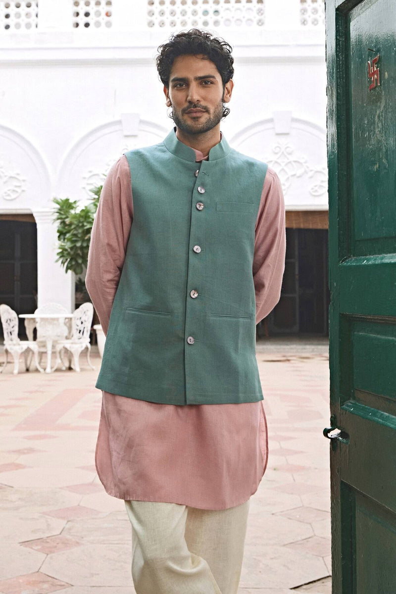 The Gulzar Leaf Linen Nehru Jacket