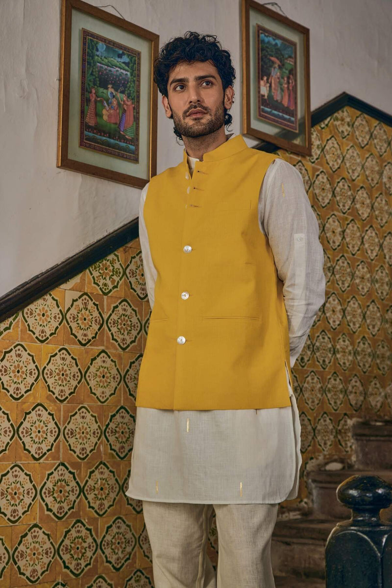 The Gulzar Yellow Linen Nehru Jacket