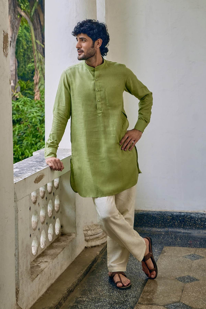 The Homair Mint Linen Kurta