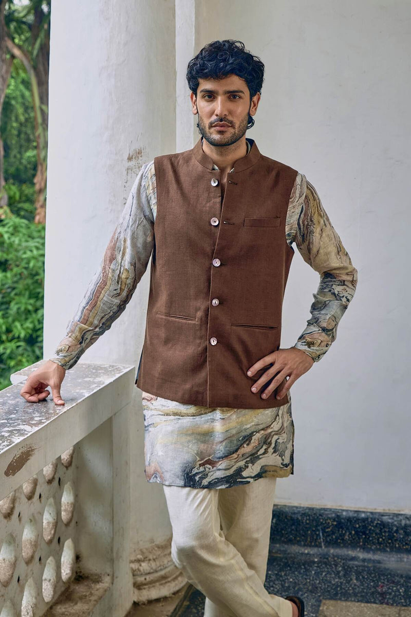 The Imaad Brown Linen Nehru Jacket