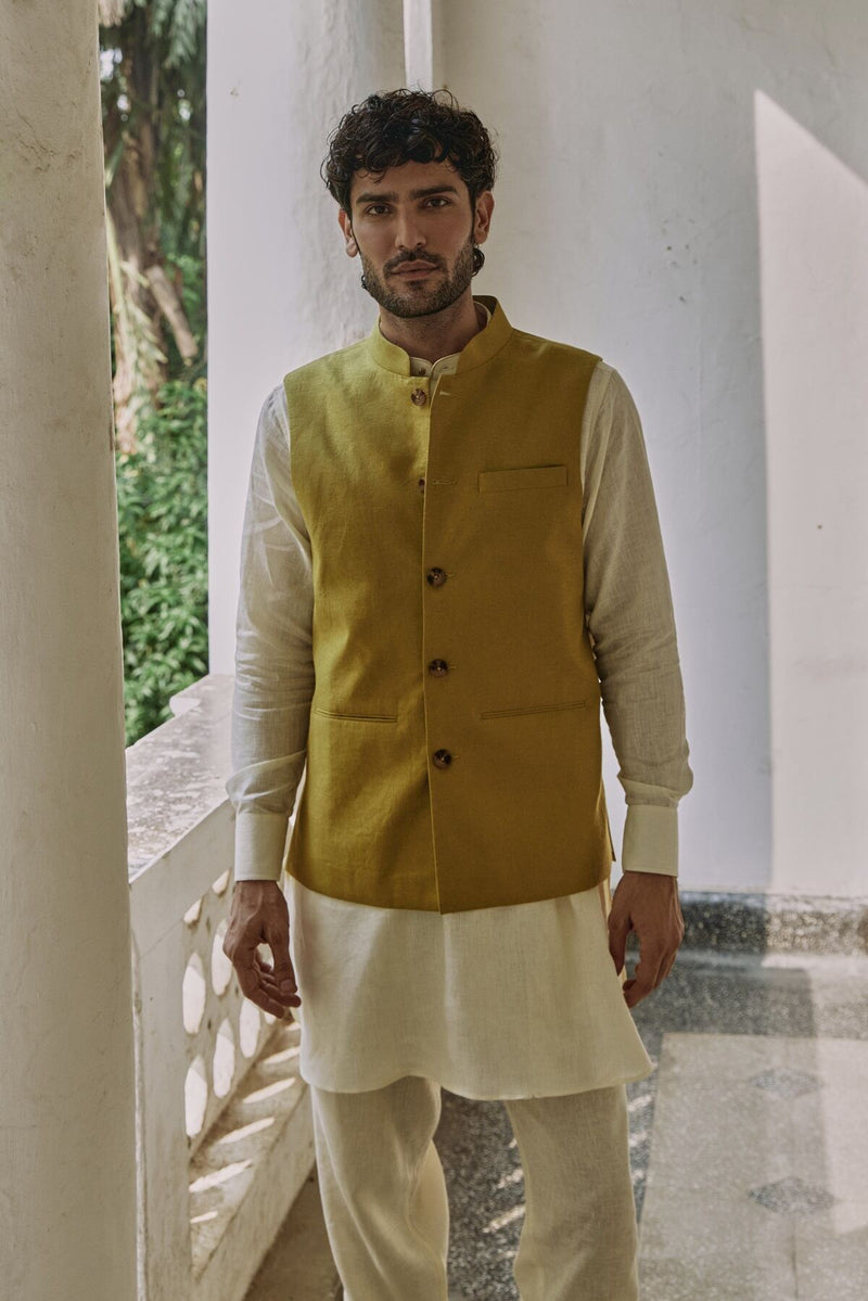 The Imaad Mehendi Linen Nehru Jacket
