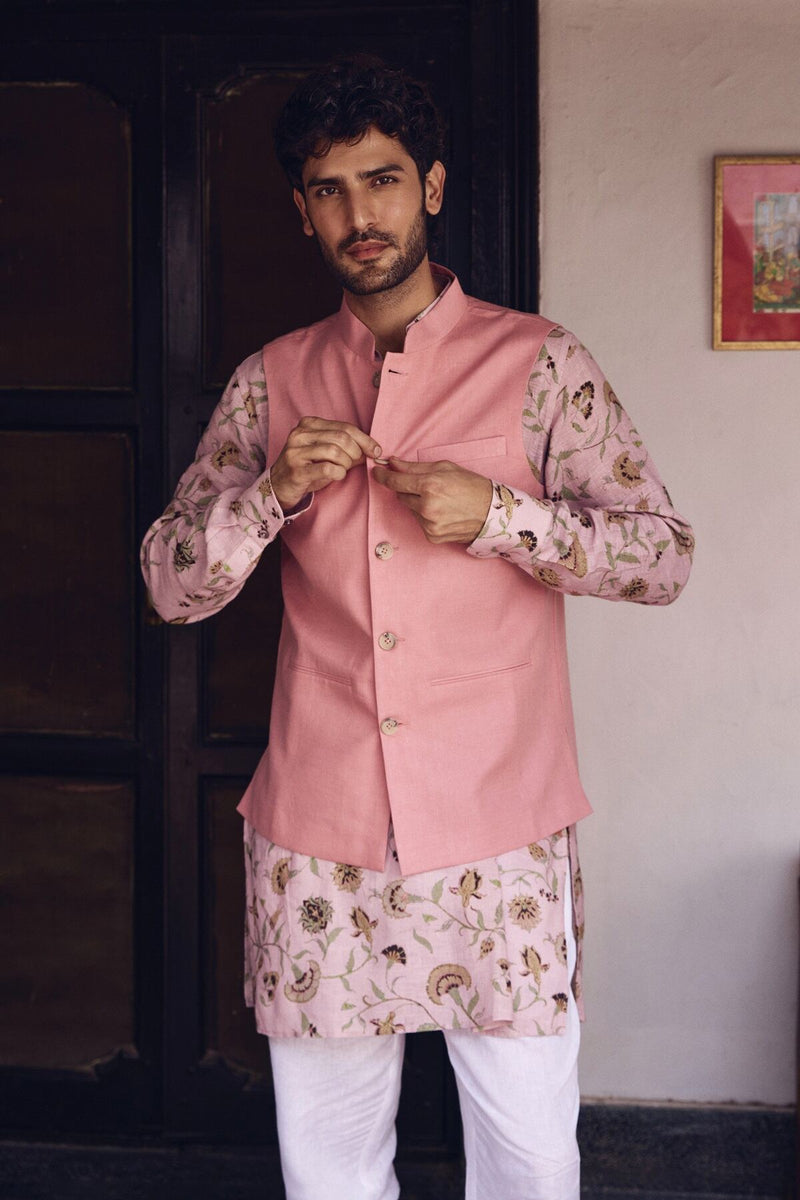 The Imaad Pink Linen Nehru Jacket