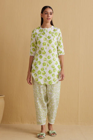 The Imala Lime Floral Linen Kurta