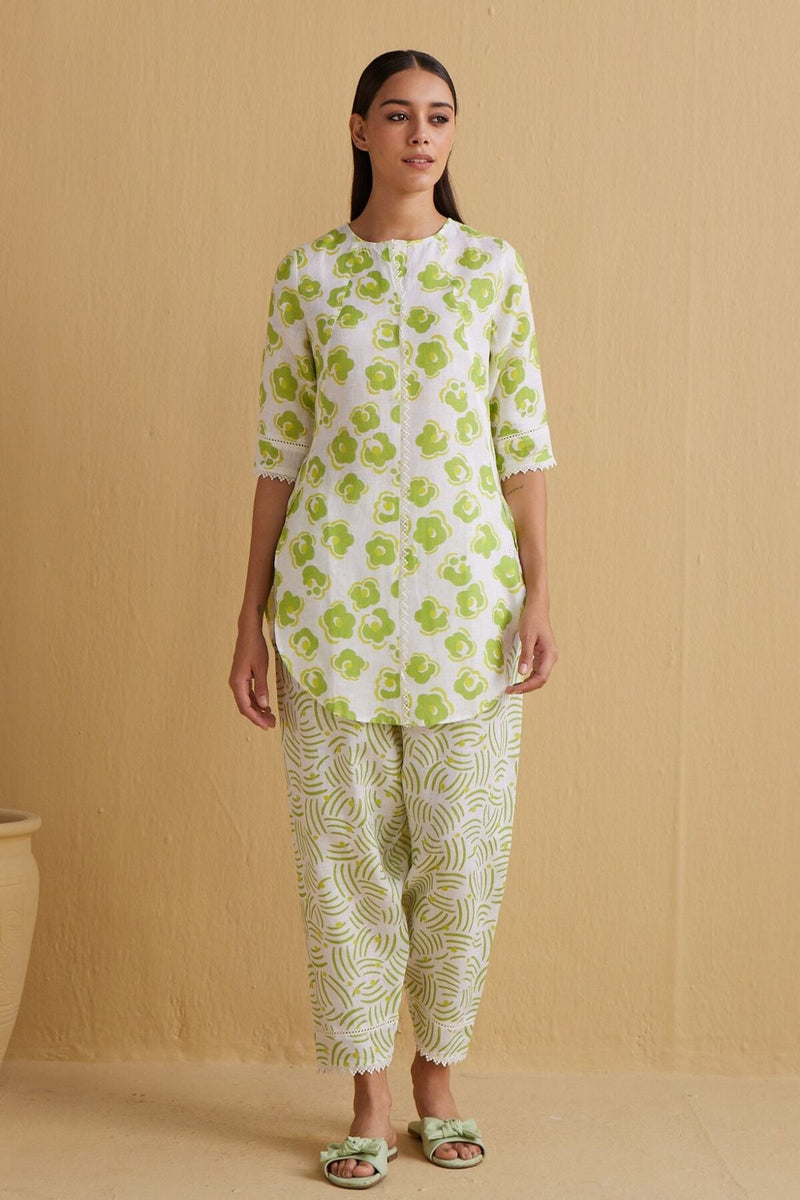 The Imala Lime Floral Linen Kurta
