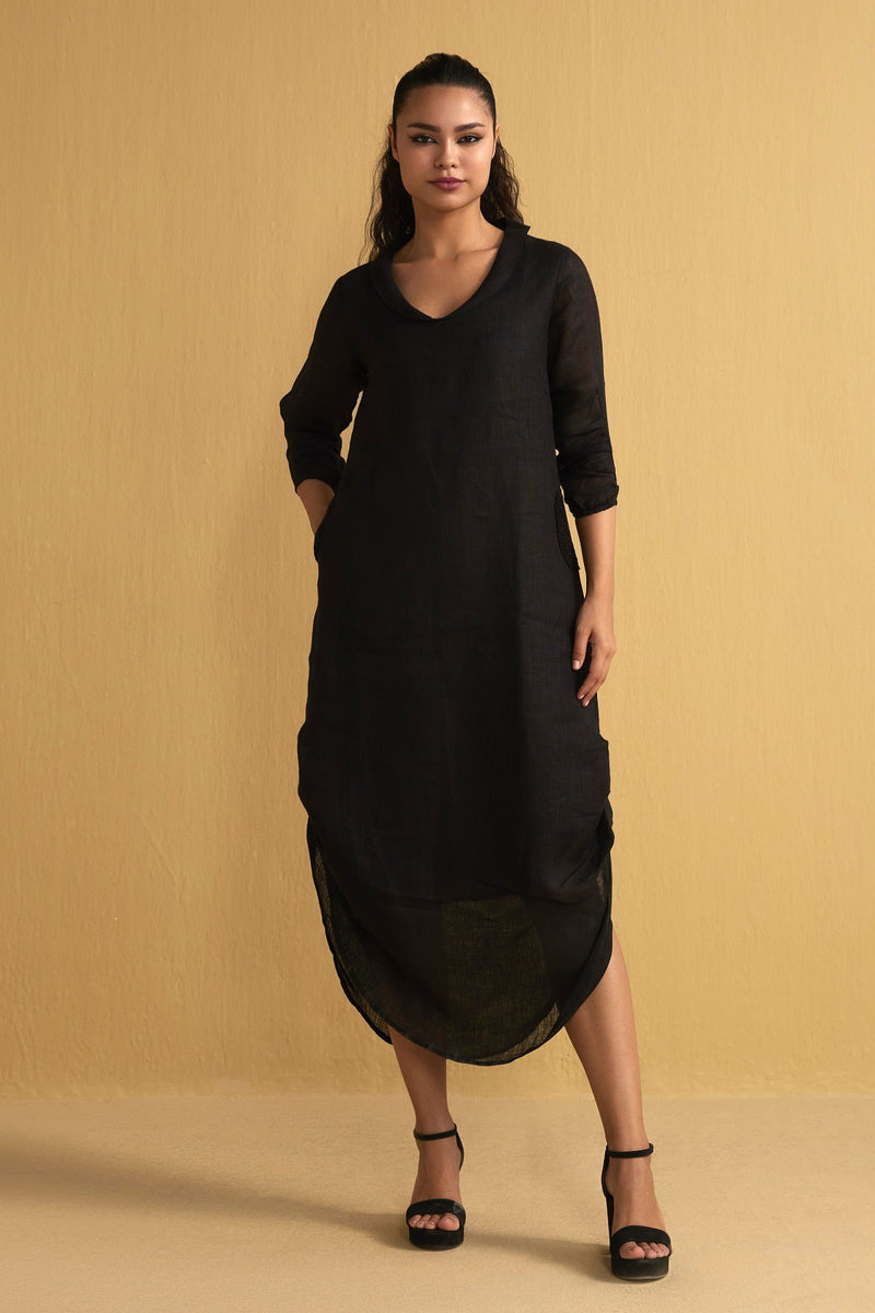 The Iris Black Graceful Linen Dress
