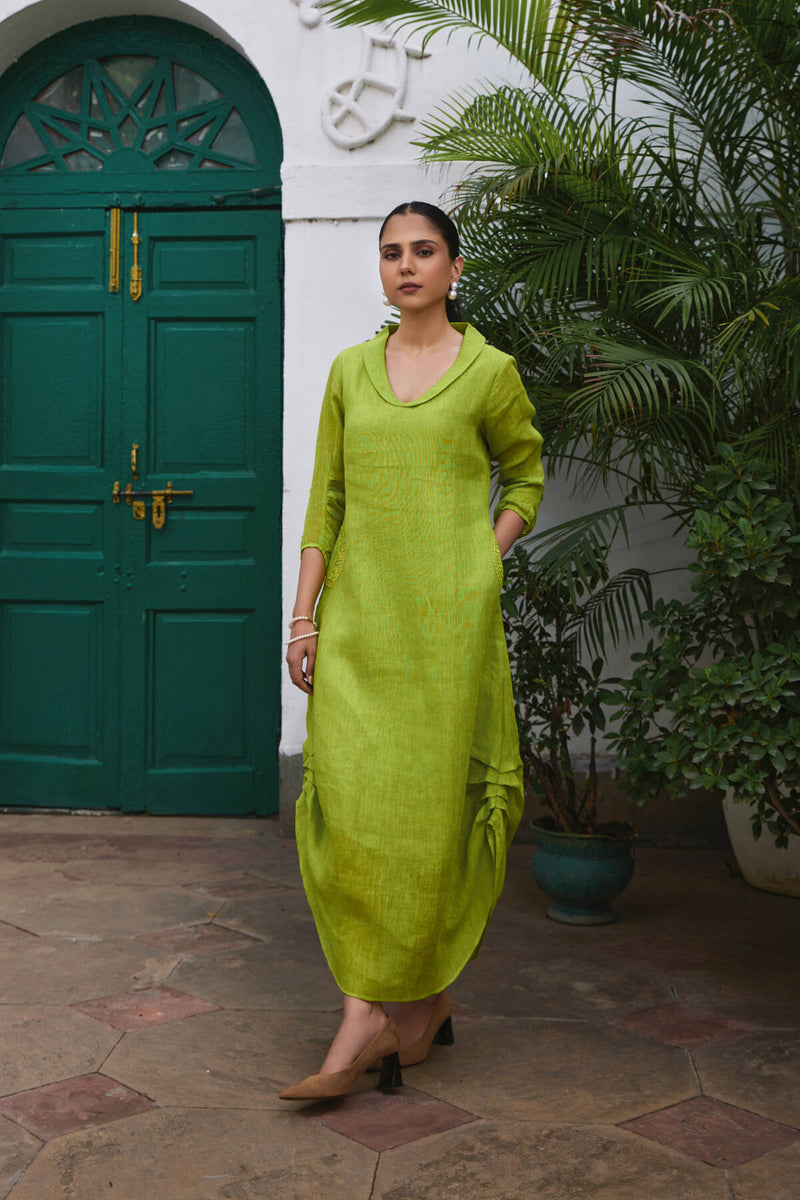 The Iris Green Linen Dress