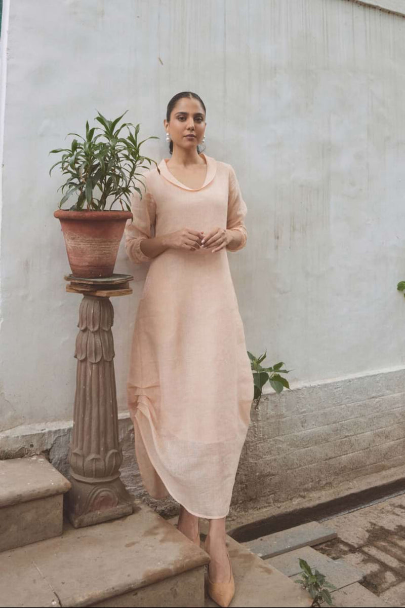 The Iris Peach Linen Dress