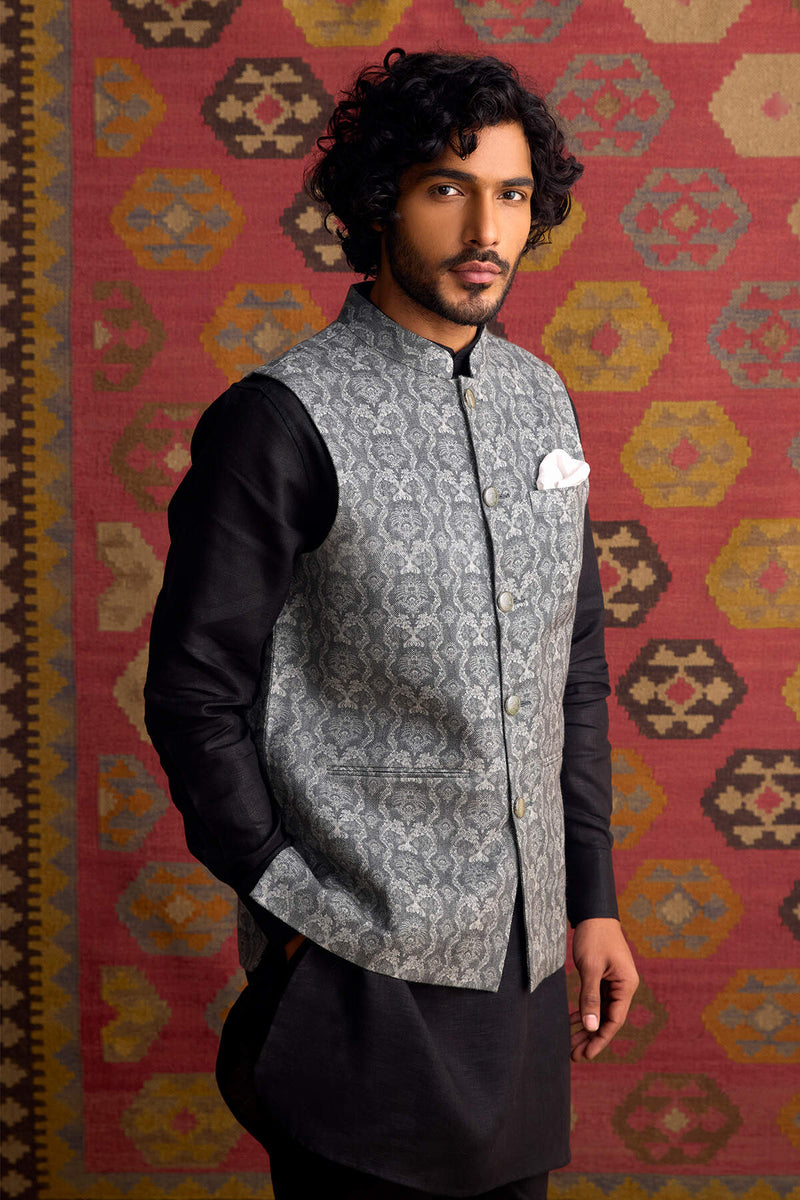 The Jahaan Grey Print Nehru Jacket