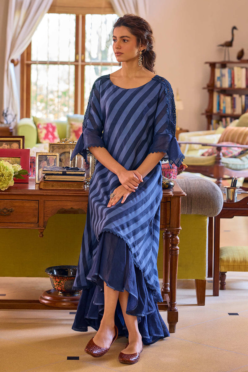 The Jazmin Navy Blue Stripe Gauze Dress