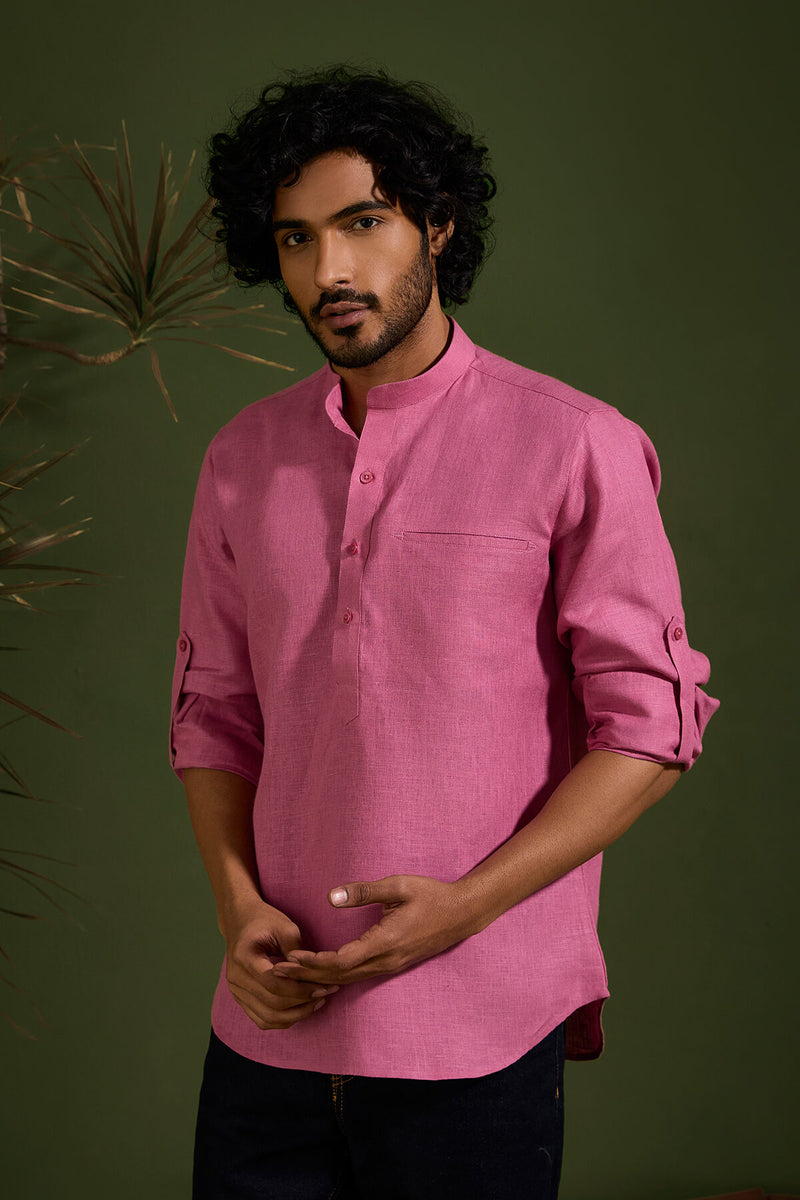 The Jevin Onion Pink Linen Kurta