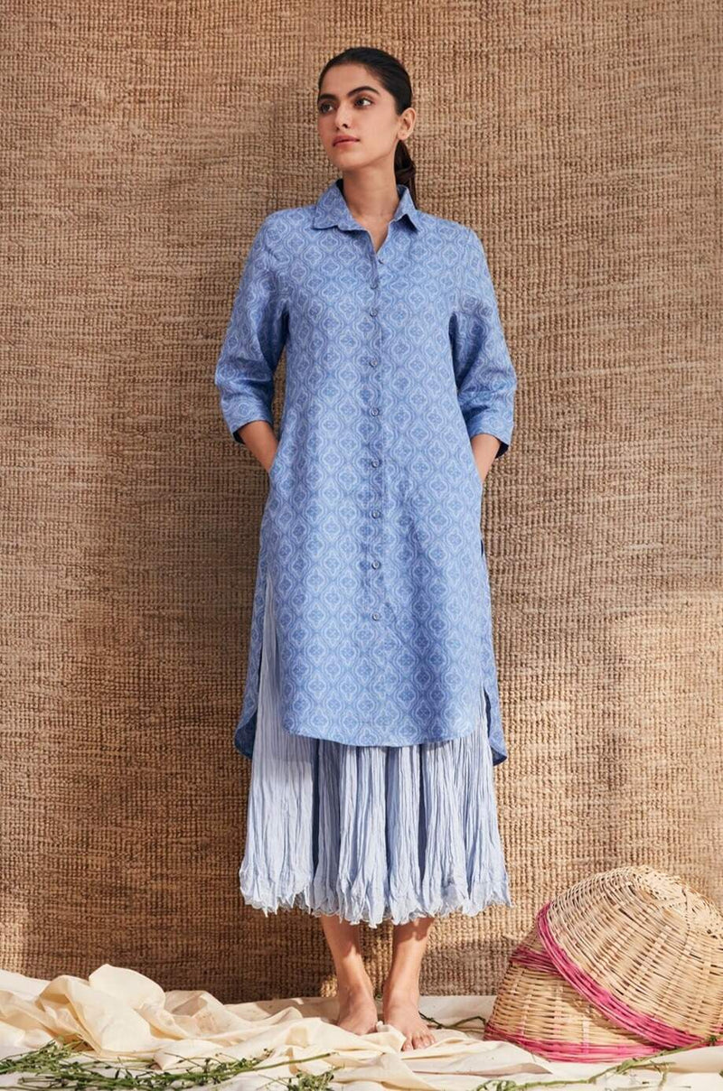 The Jharnaa Linen Kurti - Blue Print