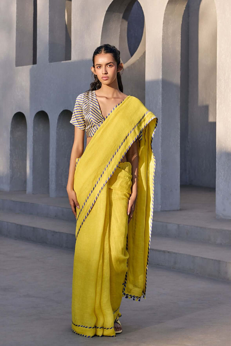 The Mehfil Iris Sunflower Linen Saree