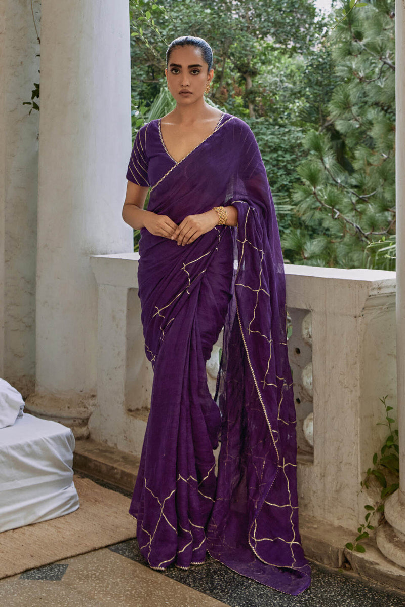 The Purple Titli Handcrafted Linen Saree