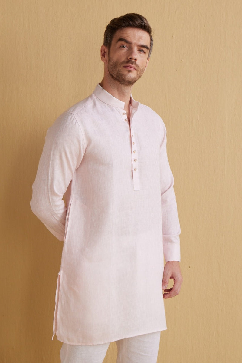 The Zeno Pink Champagne Linen Kurta
