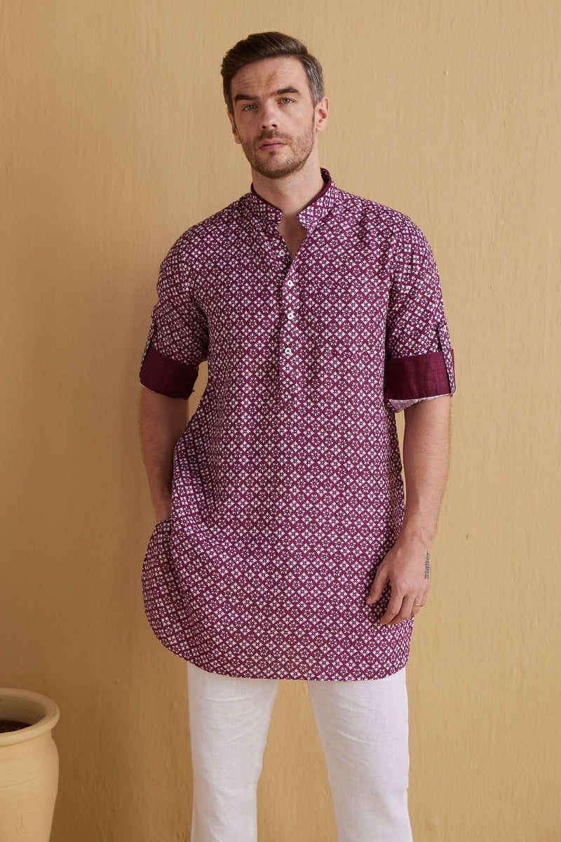 The Paz Chilli Red Printed Short Linen Kurta