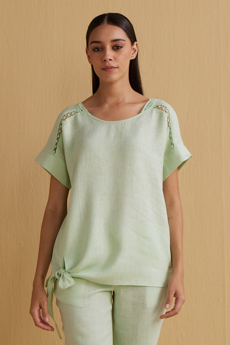 The Nodo Minnie Mint Breeze  Handcrafted Linen Top