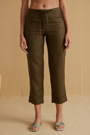 The Tahlia Dark Green Linen Trousers
