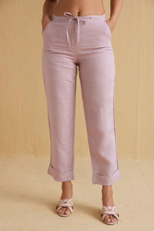 The Tahlia Lavender Linen Tie Waist Trousers