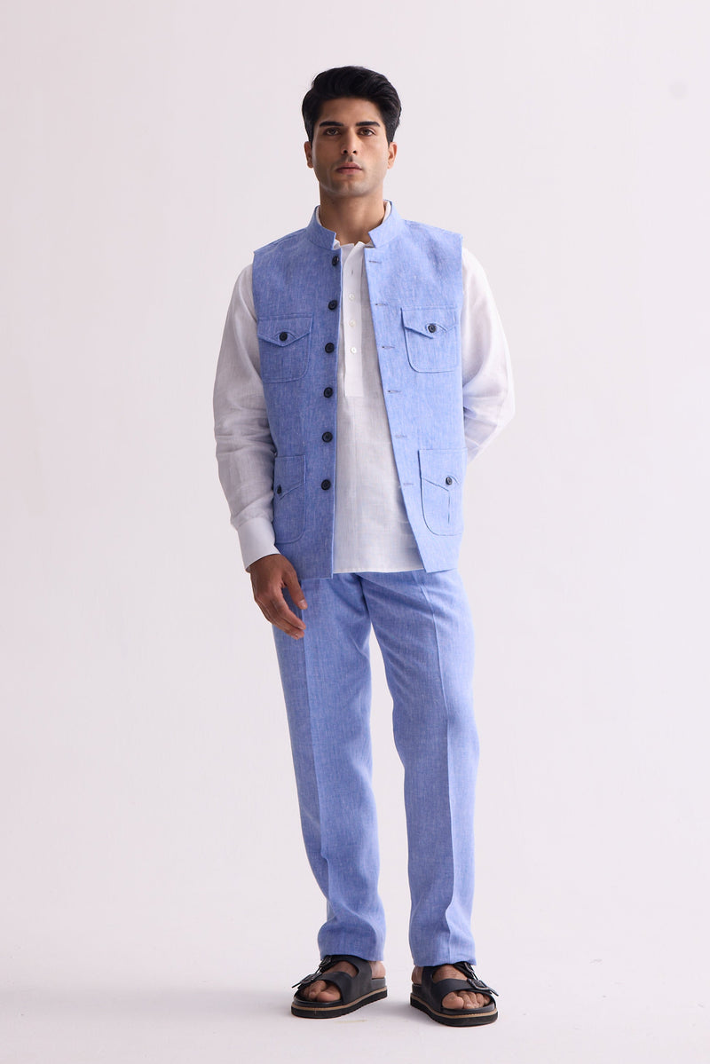 The Cormac Light Blue Linen Waist Coat