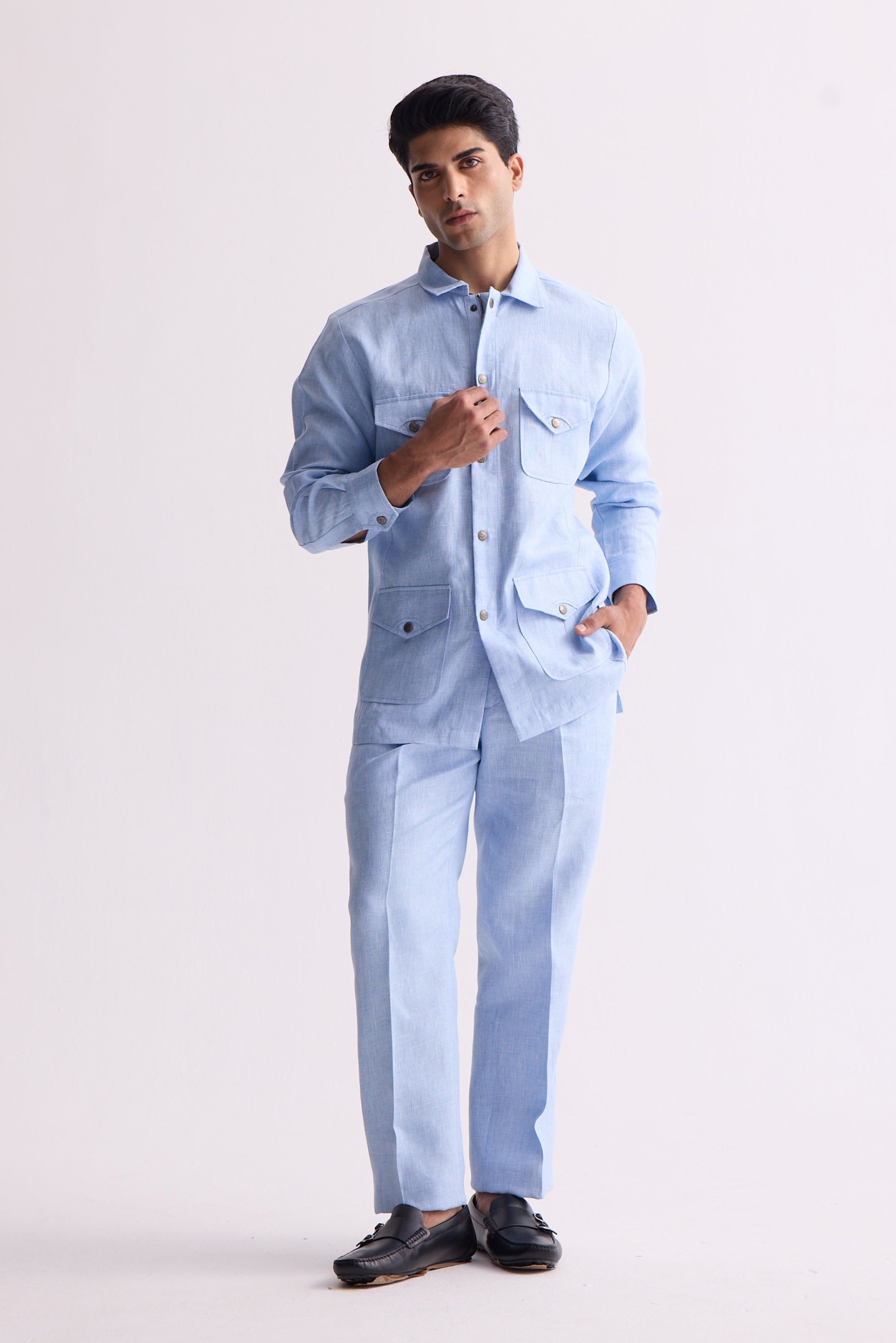 The Parwaaz Light Blue Linen Safari