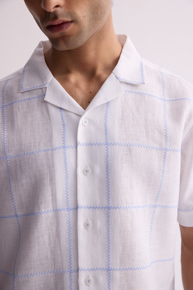 The Caelum White and Blue Linen Shirt