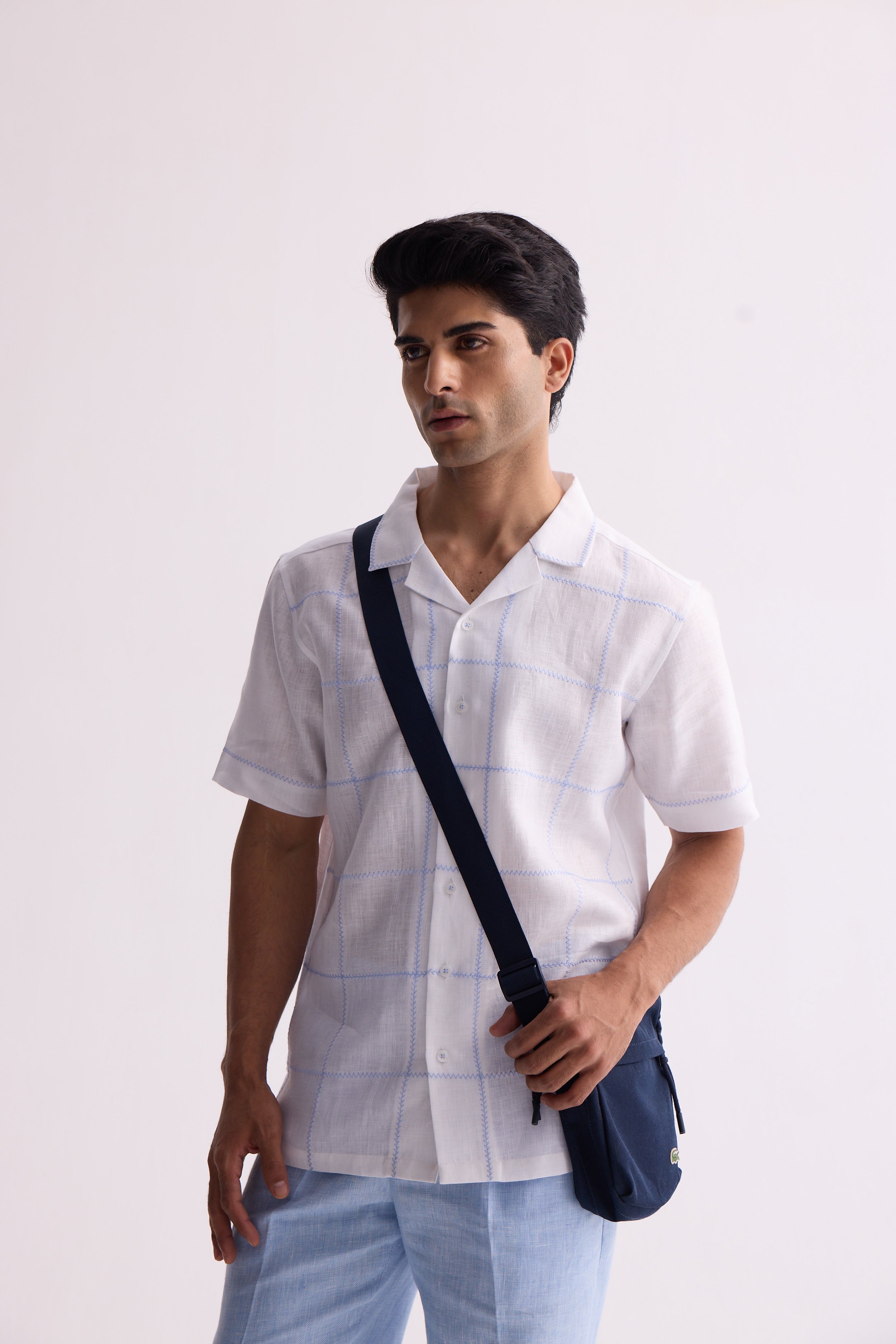 The Caelum White and Blue Linen Shirt