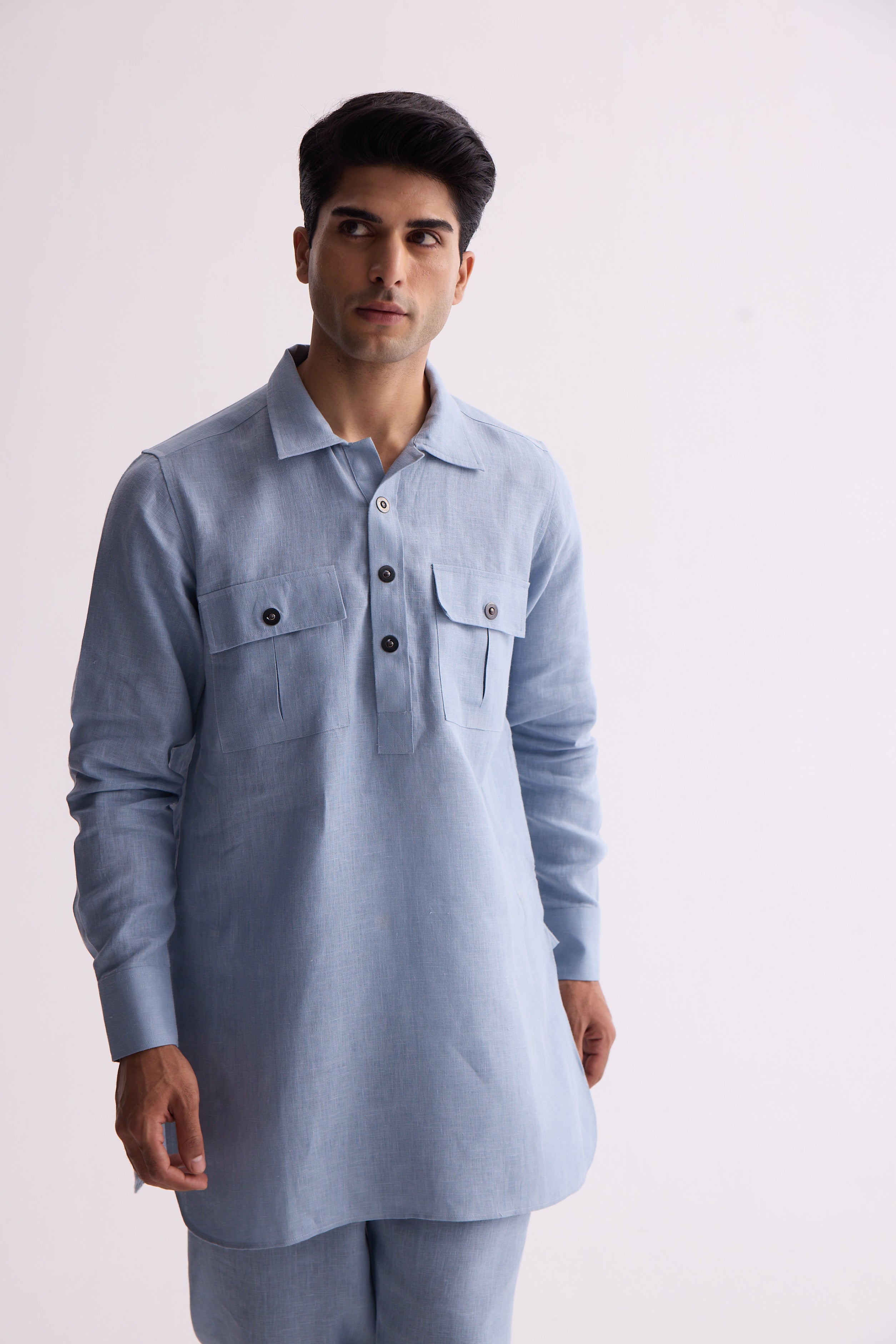 The Marzo Dusty Blue Linen Kurta