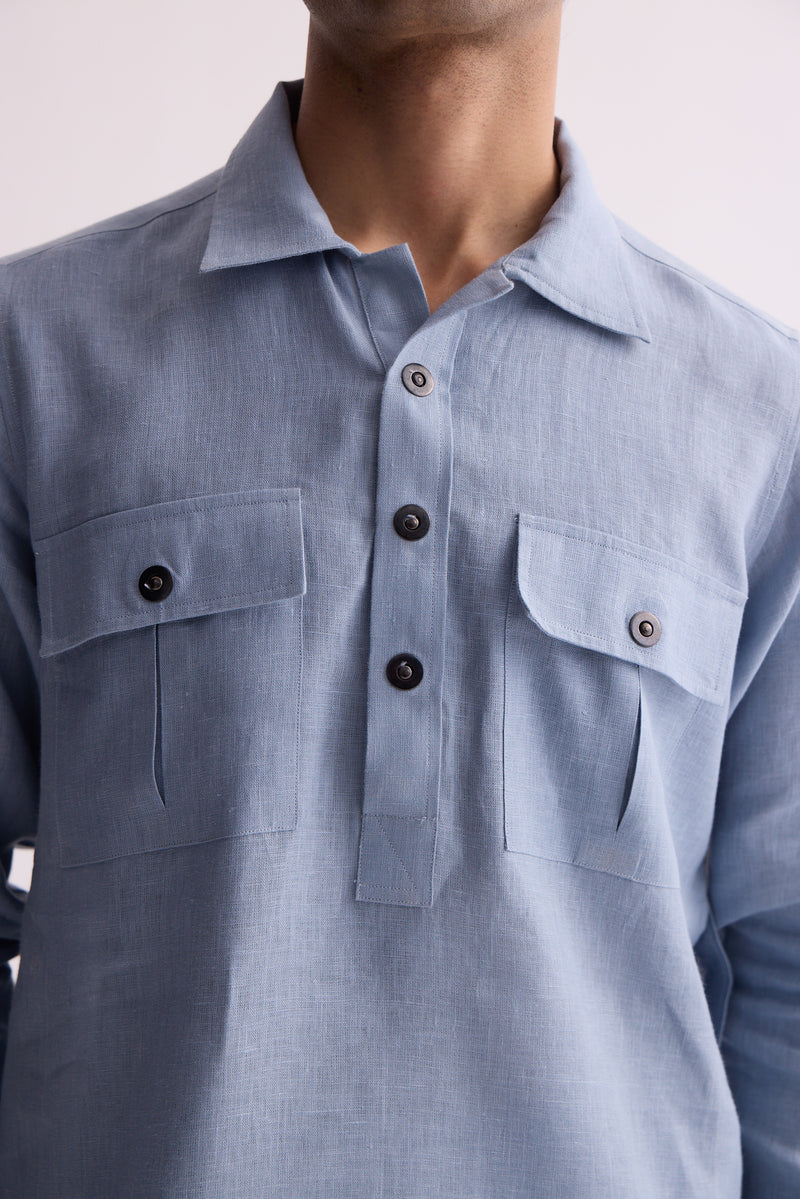 The Marzo Dusty Blue Linen Kurta