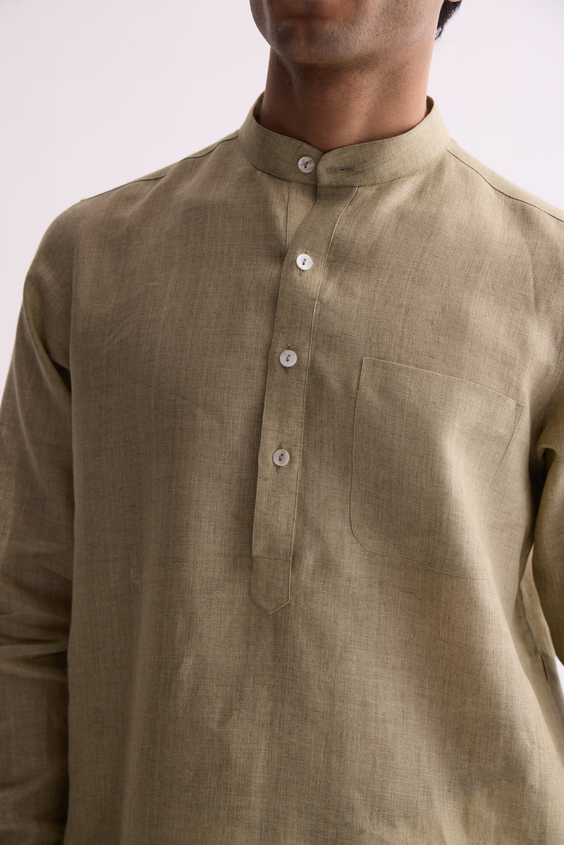 Handsome High Pista Linen Kurta