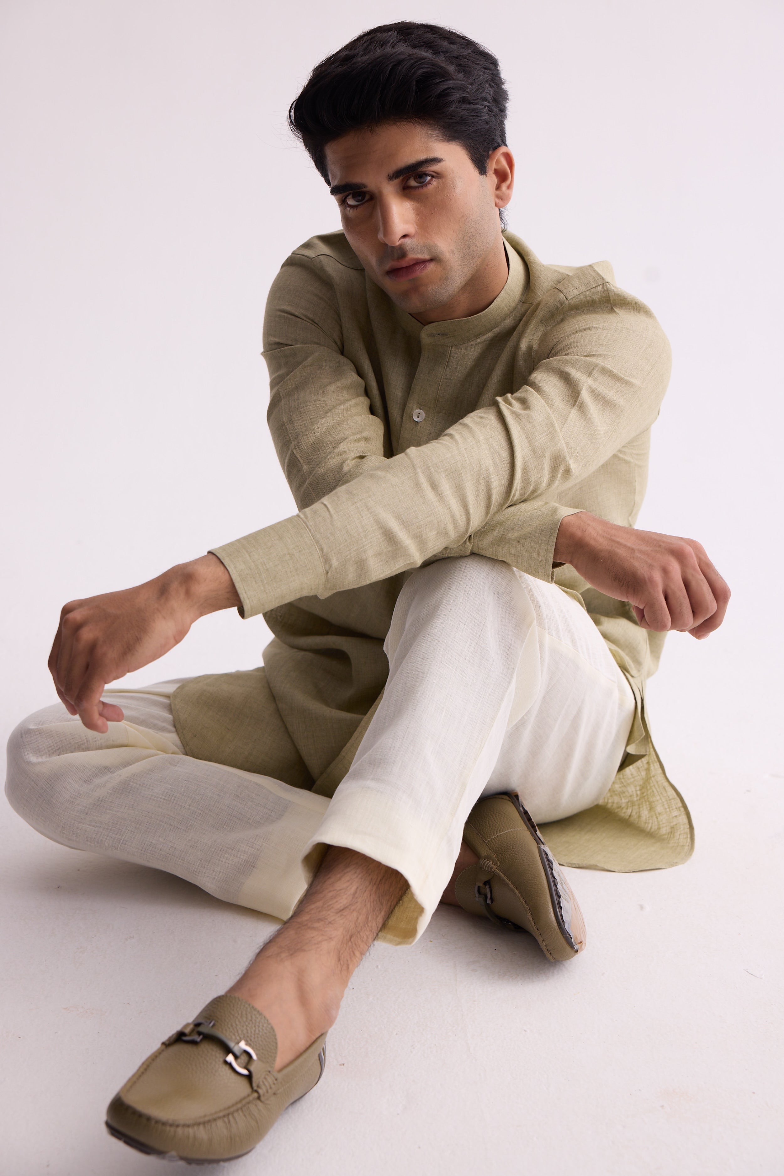 Handsome High Pista Linen Kurta
