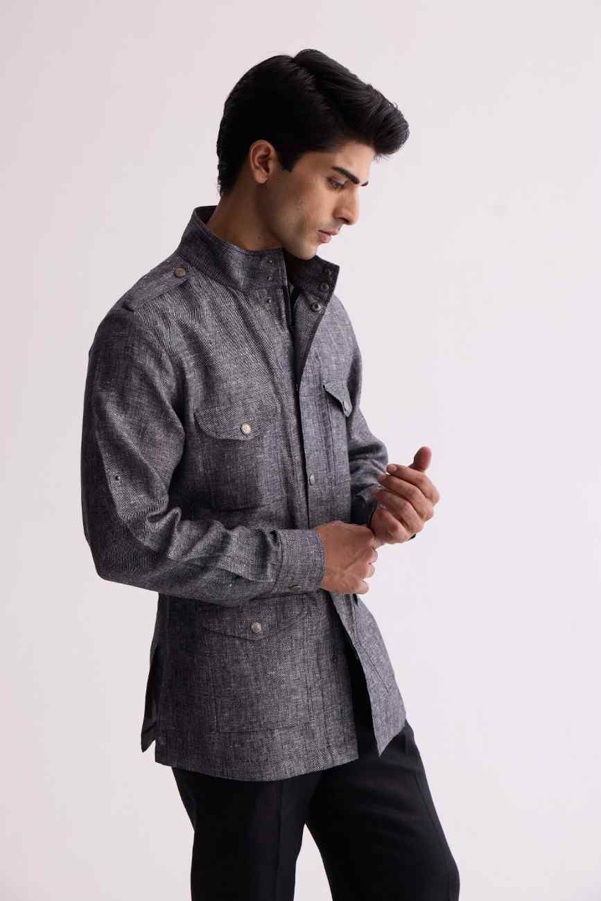 The Gallant Black Linen Safari Jacket