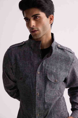 The Gallant Black Linen Safari Jacket